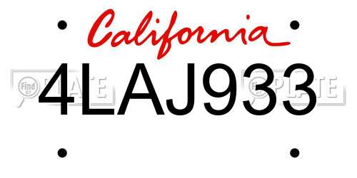 4LAJ933 California License Plate