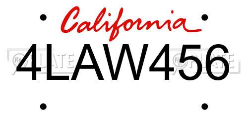 4LAW456 California License Plate
