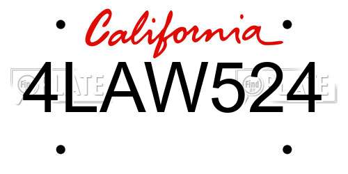 4LAW524 California License Plate