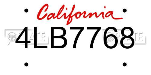 4LB7768 California License Plate