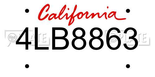 4LB8863 California License Plate