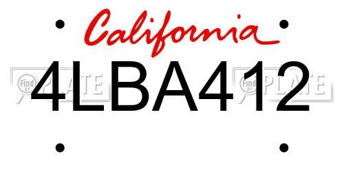 4LBA412 California License Plate