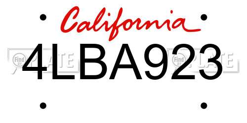 4LBA923 California License Plate