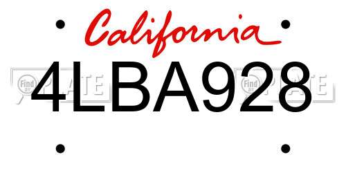 4LBA928 California License Plate