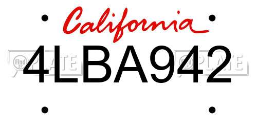 4LBA942 California License Plate