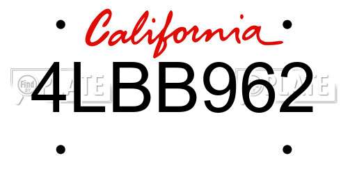 4LBB962 California License Plate