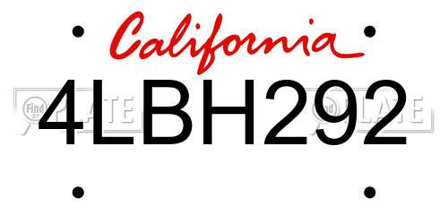 4LBH292 California License Plate