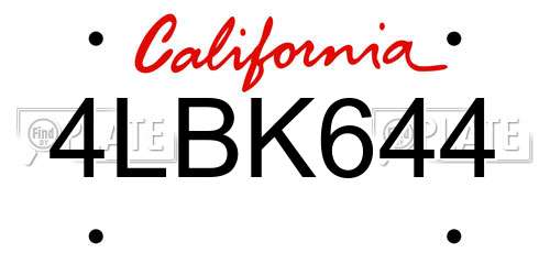 4LBK644 California License Plate