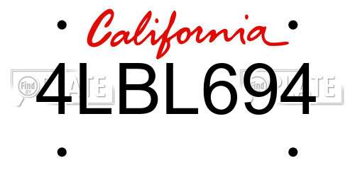 4LBL694 California License Plate
