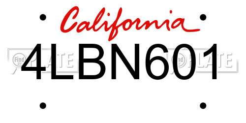 4LBN601 California License Plate