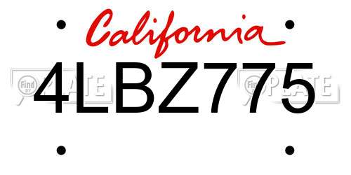 4LBZ775 California License Plate