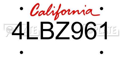 4LBZ961 California License Plate
