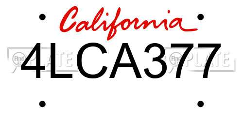 4LCA377 California License Plate