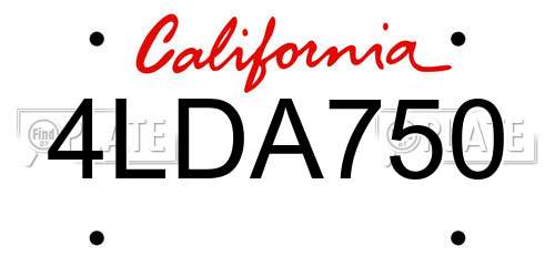 4LDA750 California License Plate