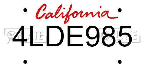 4LDE985 California License Plate