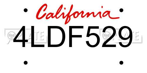 4LDF529 California License Plate