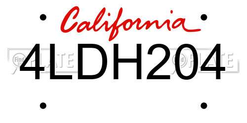 4LDH204 California License Plate