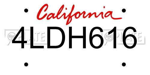 4LDH616 California License Plate
