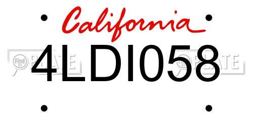 4LDI058 California License Plate