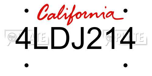 4LDJ214 California License Plate