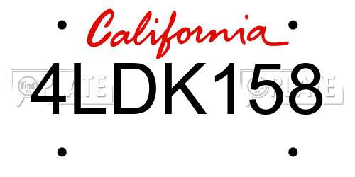 4LDK158 California License Plate