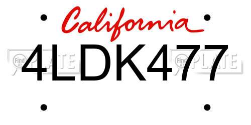4LDK477 California License Plate