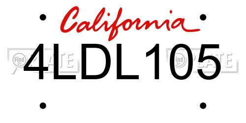 4LDL105 California License Plate