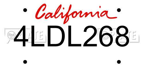 4LDL268 California License Plate