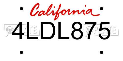 4LDL875 California License Plate