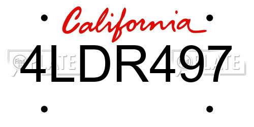 4LDR497 California License Plate