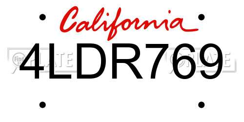 4LDR769 California License Plate