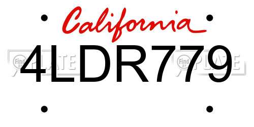 4LDR779 California License Plate