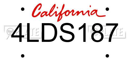 4LDS187 California License Plate