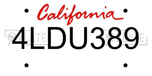 4LDU389 California License Plate