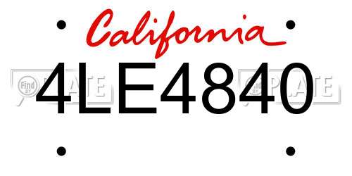 4LE4840 California License Plate