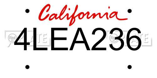 4LEA236 California License Plate