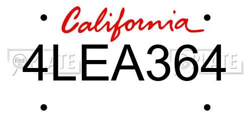 4LEA364 California License Plate