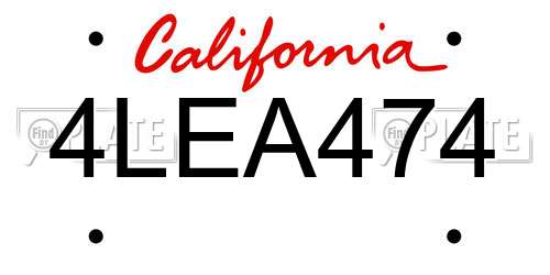 4LEA474 California License Plate