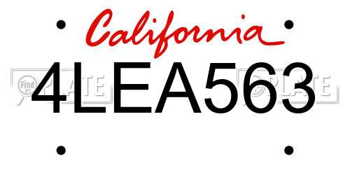 4LEA563 California License Plate