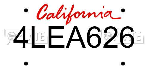 4LEA626 California License Plate