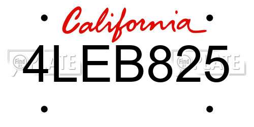 4LEB825 California License Plate