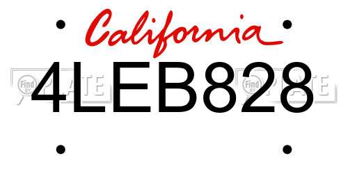 4LEB828 California License Plate