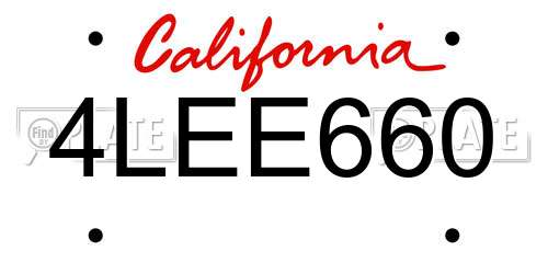 4LEE660 California License Plate