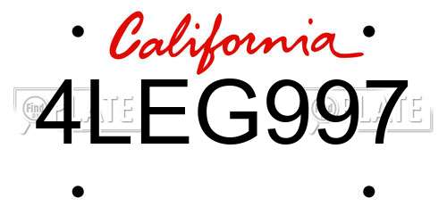 4LEG997 California License Plate