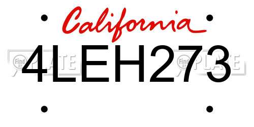 4LEH273 California License Plate