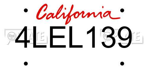 4LEL139 California License Plate