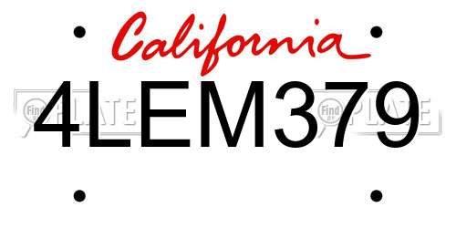 4LEM379 California License Plate