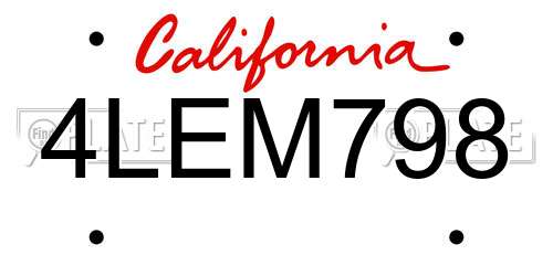4LEM798 California License Plate