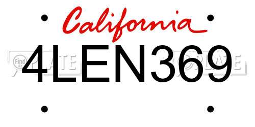 4LEN369 California License Plate