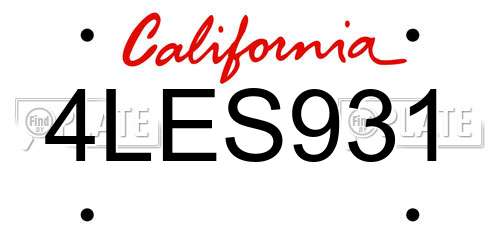 4LES931 California License Plate